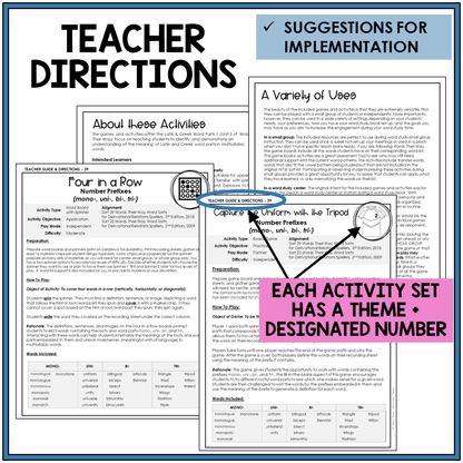 Teacher directions and suggestions for implementation