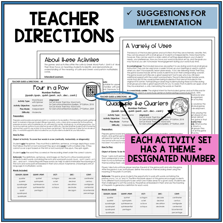 Teacher directions and suggestions for implementation