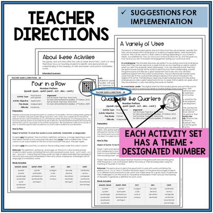 Teacher directions and suggestions for implementation