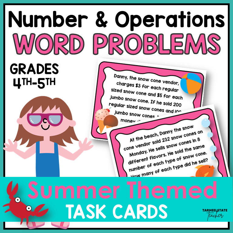 4th Grade Math Review Test Prep Task Cards Bundle Print and Google Slides