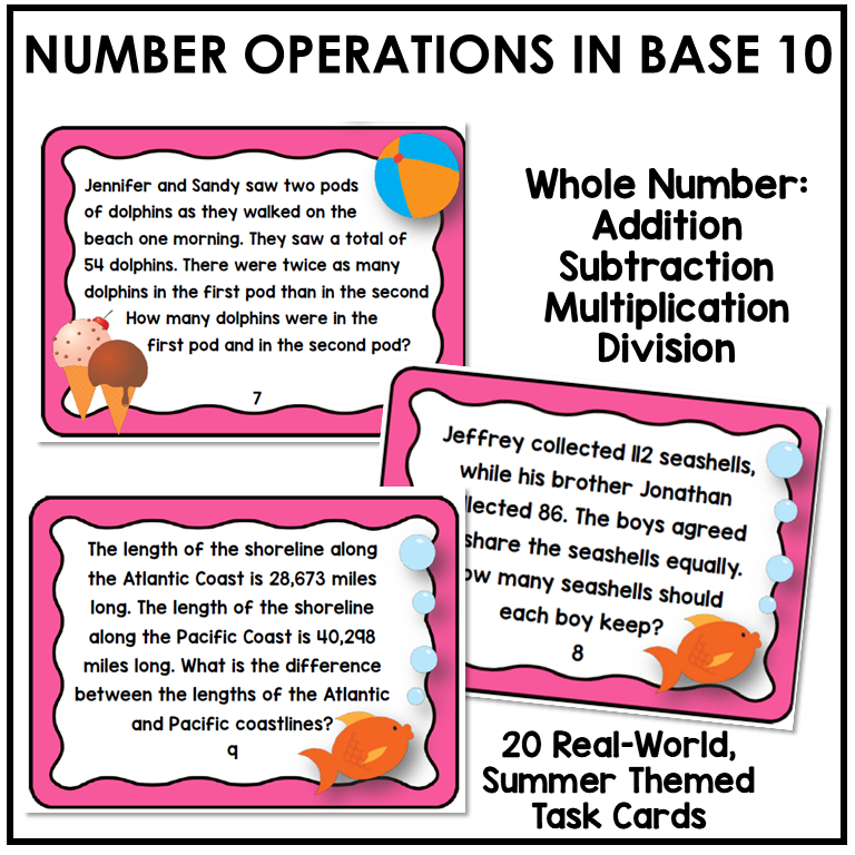 4th Grade Math Review Test Prep Task Cards Bundle Print and Google Slides