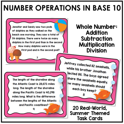 4th Grade Math Review Test Prep Task Cards Bundle Print and Google Slides
