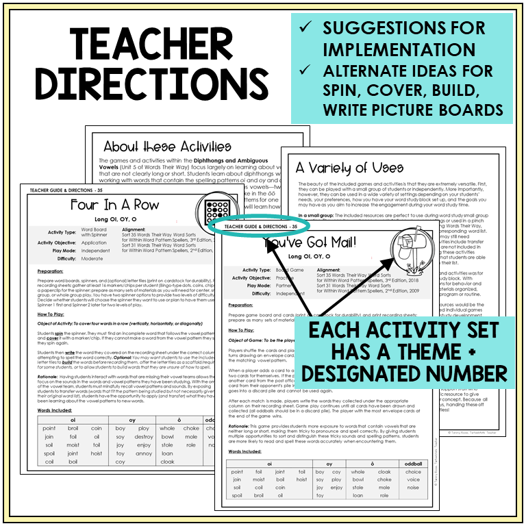 Teacher directions for OI, OY, and Long O games