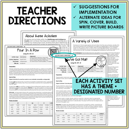 Teacher directions for OI, OY, and Long O games