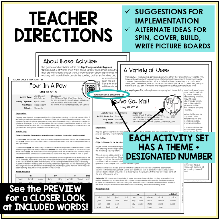 Teacher directions and suggestions for implementation, OI, OY, and Long O