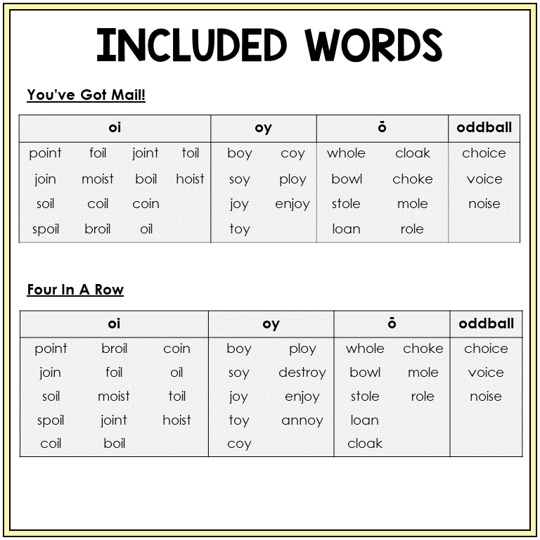 Word list for OI, OY, and Long O games, Sort 35