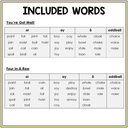Word list for OI, OY, and Long O games, Sort 35