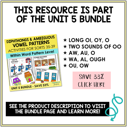 Within Word Pattern Unit 5 diphthongs and ambiguous vowels bundle contents