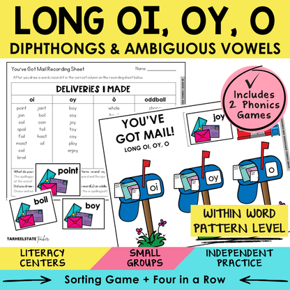 OI, OY, Long O Diphthongs & Ambiguous Vowels Sort 35 Within Word Pattern Games cover