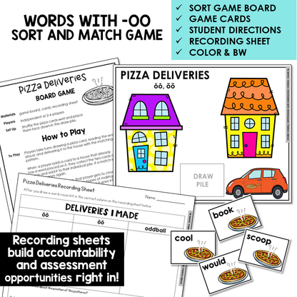 OO words sort and match board game with recording sheet