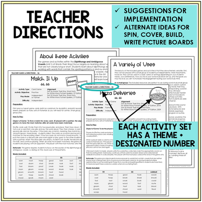 Teacher directions for OO words games