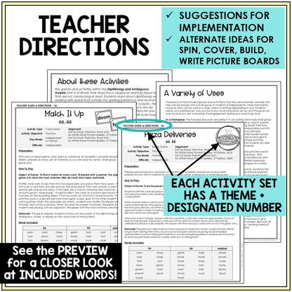 Teacher directions and suggestions for implementation, OO words