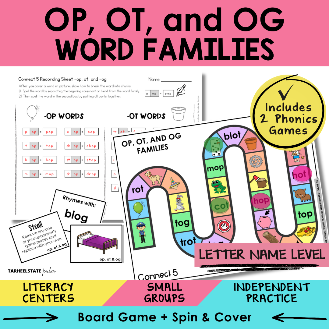 OP, OT, and OG Word Families Sort 15 Letter Name Games cover