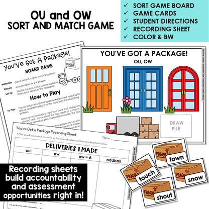 OU and OW sort and match board game with recording sheet