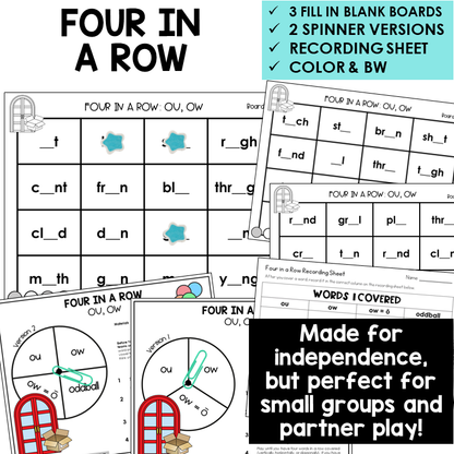 Four In A Row boards, spinners, and recording sheet for OU and OW