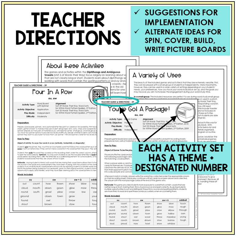 Teacher directions for OU and OW games