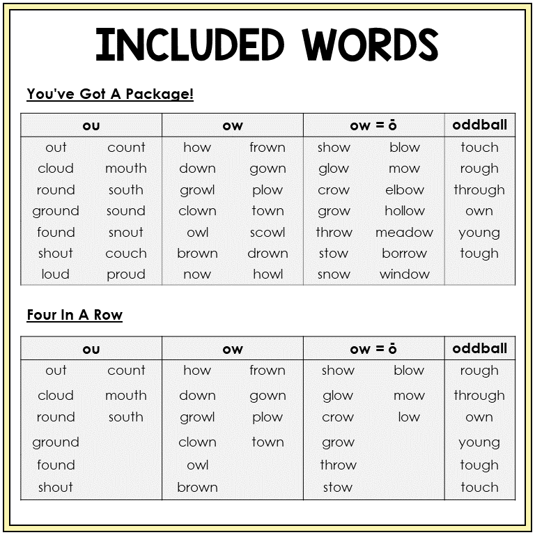 Word list for OU and OW games, Sort 39