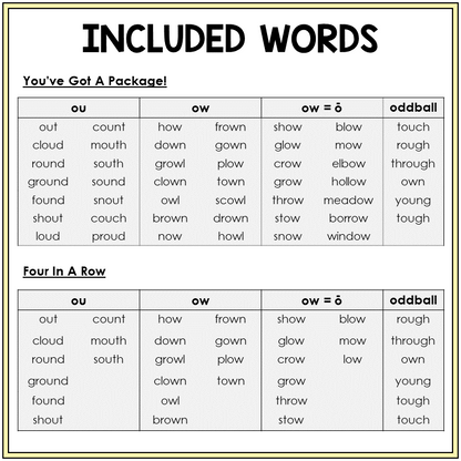 Word list for OU and OW games, Sort 39