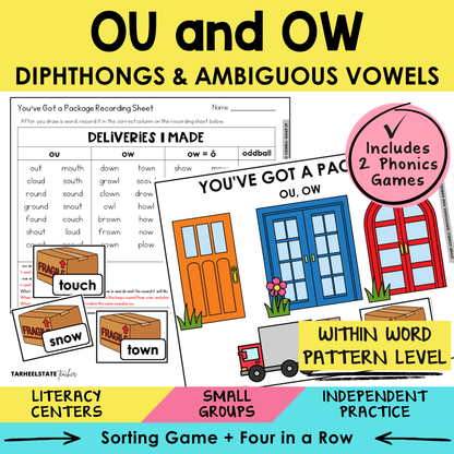 OU and OW Diphthongs & Ambiguous Vowels Sort 39 Within Word Pattern Games cover