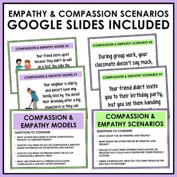 Empathy worksheets and Google Slides version of the perspective taking scenario cards