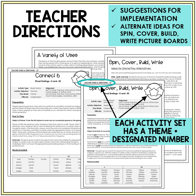 Teacher directions and alternate ideas for Spin, Cover, Build, Write picture boards