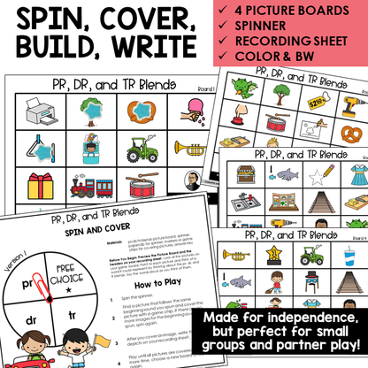 Spin and Cover picture boards and spinner for blends PR, DR, and TR