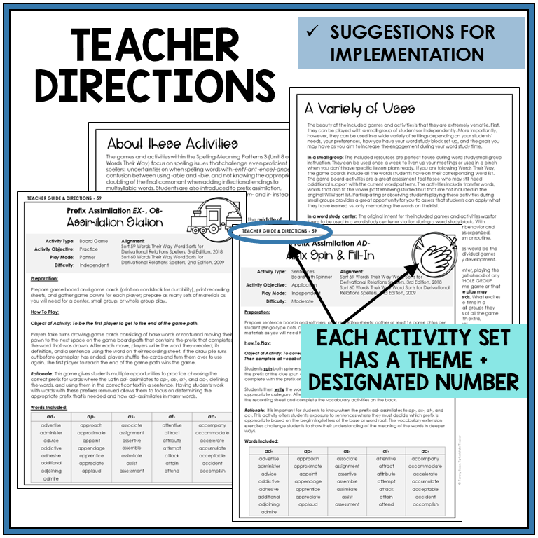 Teacher directions and suggestions for implementation