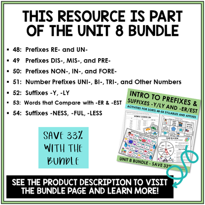 Syllables and Affixes Unit 8 bundle contents
