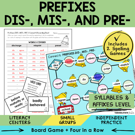 Prefixes DIS-, MIS-, and PRE- Sort 49 Syllables Affixes Games cover