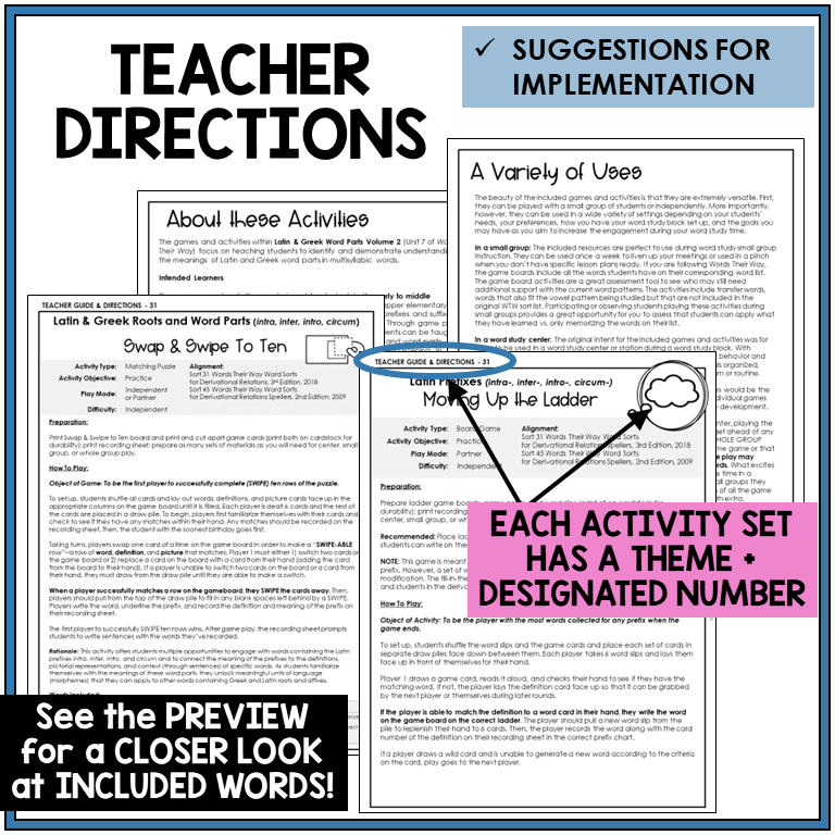 Teacher directions for Latin prefixes INTRA-, INTER-, INTRO-, CIRCUM- games