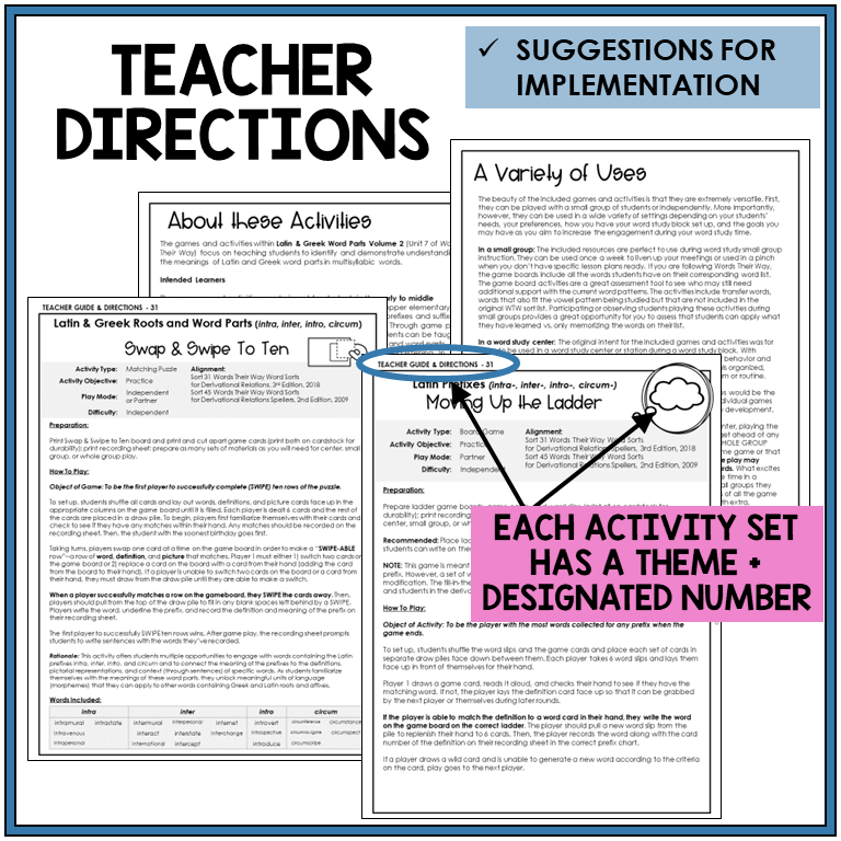 Teacher directions and suggestions for implementation