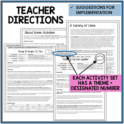 Teacher directions and suggestions for implementation