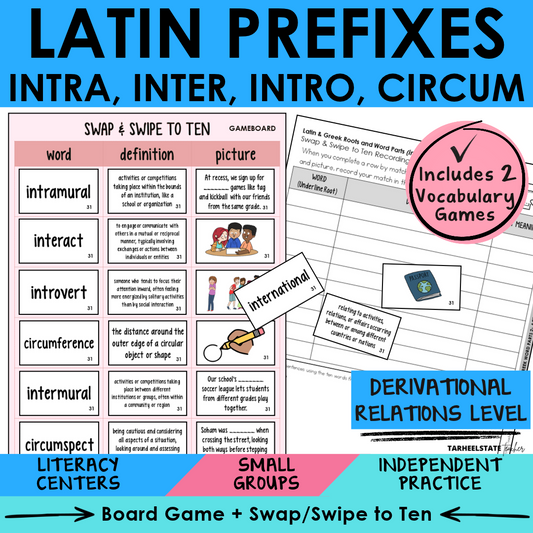 Latin Prefixes INTRA-, INTER-, INTRO-, CIRCUM- Sort 31 Derivational Relations Games cover