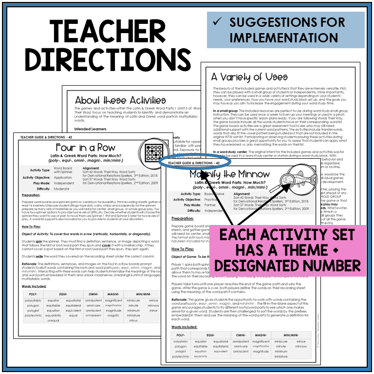 Teacher directions and suggestions for implementation