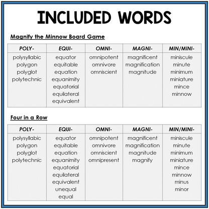 Word list for Latin and Greek word parts POLY-, EQUI-, OMNI-, MAGNI-, MIN/MINI-, Sort 42