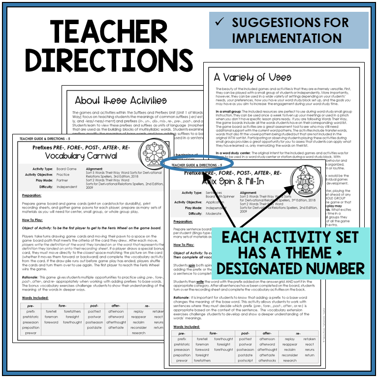 Teacher directions and suggestions for implementation