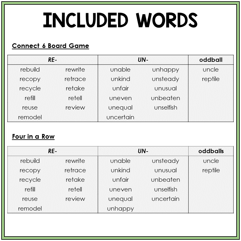 Word list for prefixes RE- and UN-, Sort 48