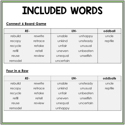 Word list for prefixes RE- and UN-, Sort 48