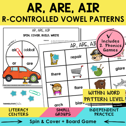 AR, ARE, AIR R-Controlled Vowel Patterns Sort 27 Within Word Pattern Games cover