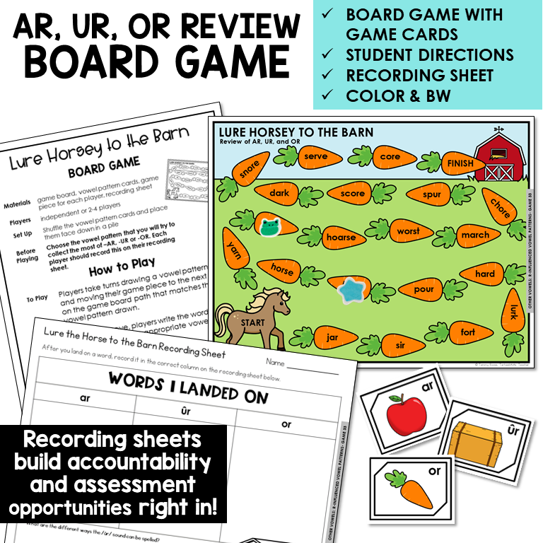 Lure Horsey to the Barn board game with pattern cards and recording sheet