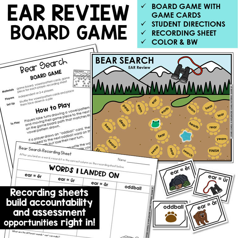 Bear Search board game with pattern cards and recording sheet