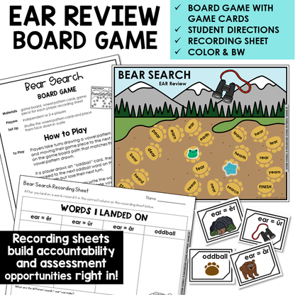Bear Search board game with pattern cards and recording sheet
