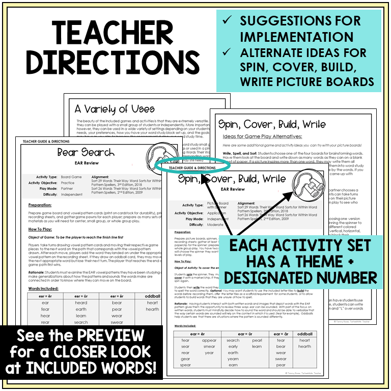 Teacher directions for EAR review games