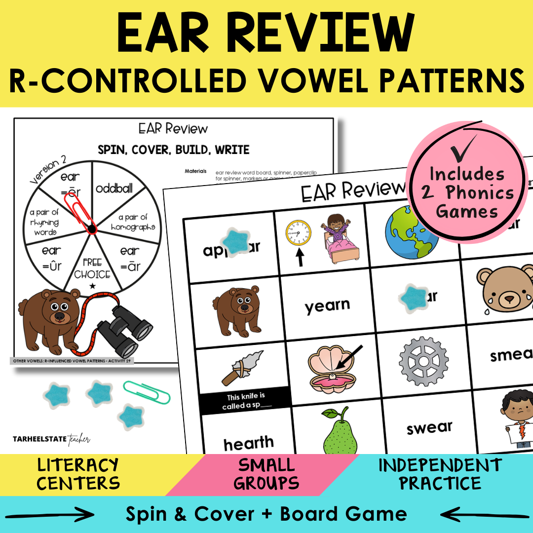 EAR Review R-Controlled Vowel Patterns Sort 29 Within Word Pattern Games cover