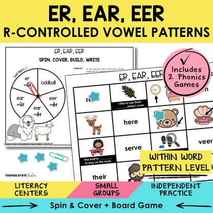 ER, EAR, EER R-Controlled Vowel Patterns Sort 28 Within Word Pattern Games cover