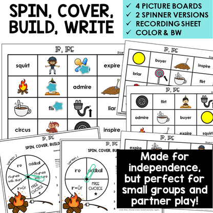 Spin, Cover, Build, Write picture boards for IR and IRE