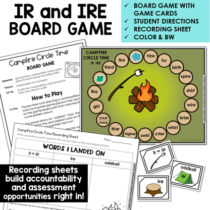 IR and IRE board game with word cards and recording sheet