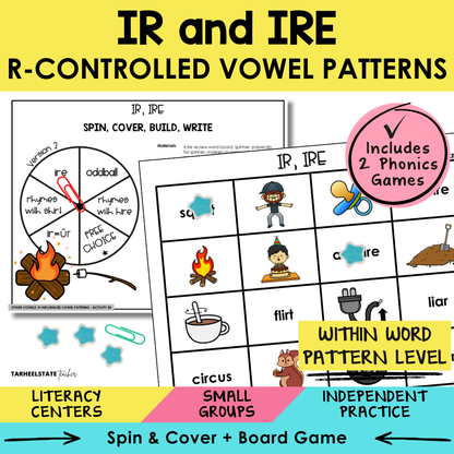 IR and IRE R-Controlled Vowel Patterns Sort 30 Within Word Pattern Games cover