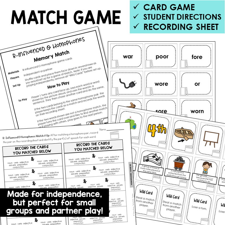 Memory Match card game for r-controlled O homophones
