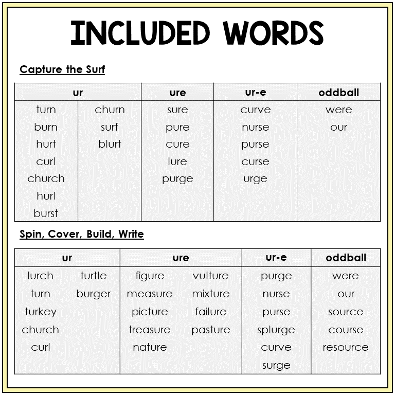 Word list for UR, URE, and UR-E games, Sort 32
